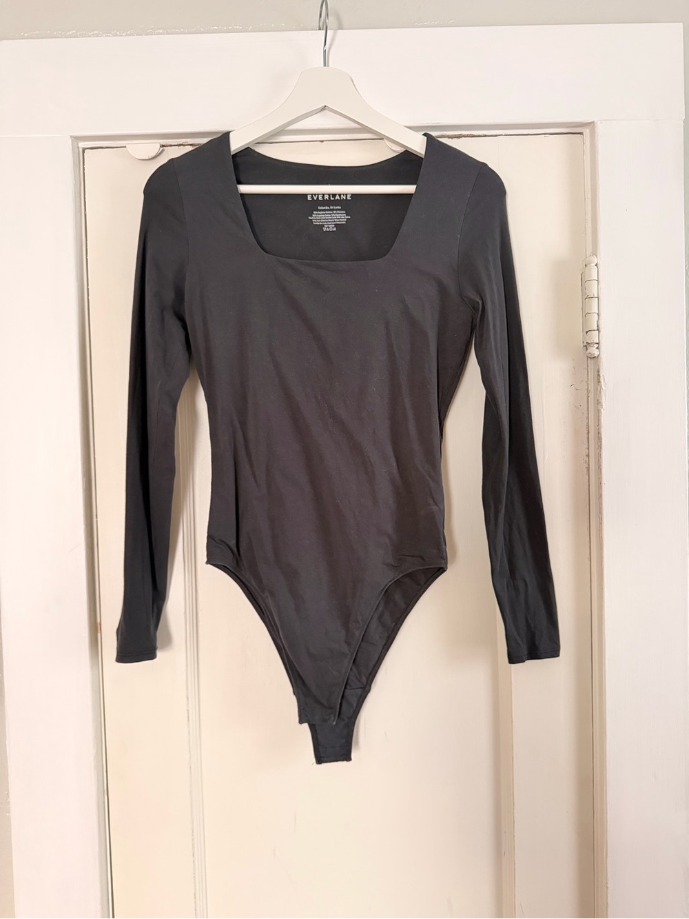 Everlane Black Long Sleeve Square Neck Bodysuit Small